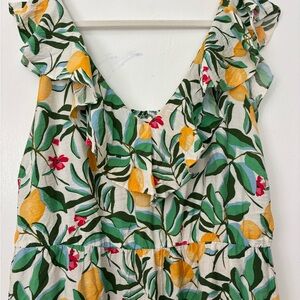 Ava & Viv Cream Maxi Dress with Green Leaf and Yellow Lemon Print